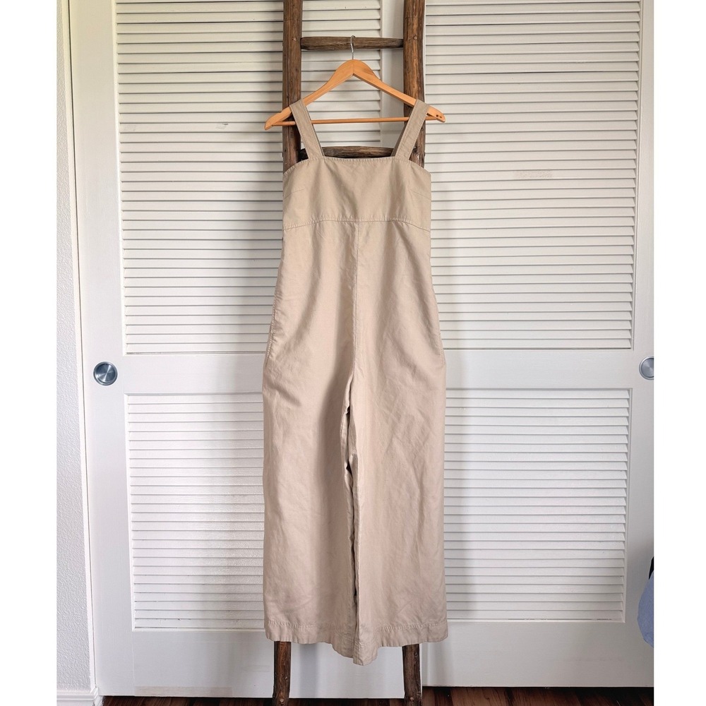 Uniqlo Linen Blend Wide Leg Jumpsuit S Beige